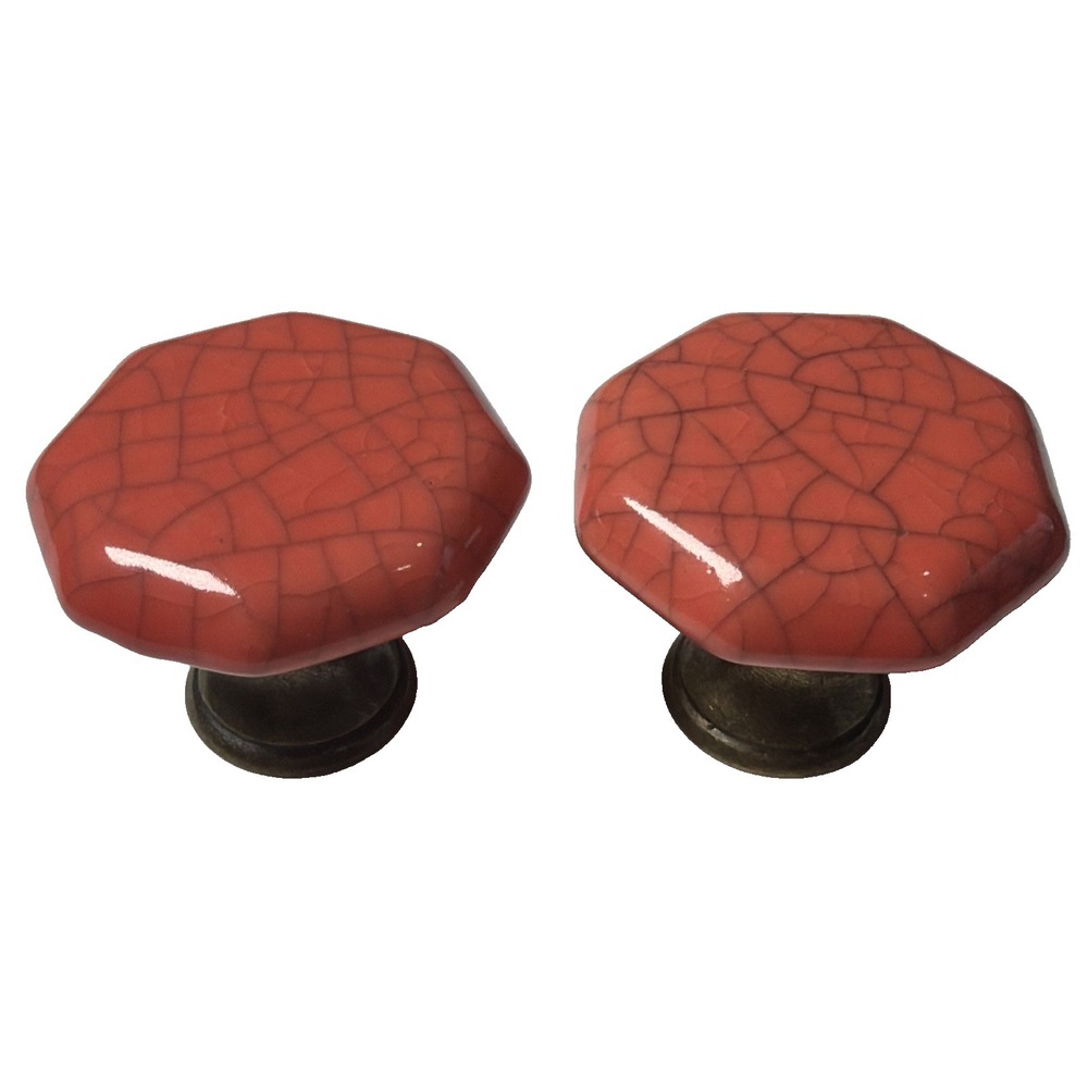 559~ Lot Of 2 Salvaged Vintage Pink Crackle Ceramic‎ Drawer Knob Pull